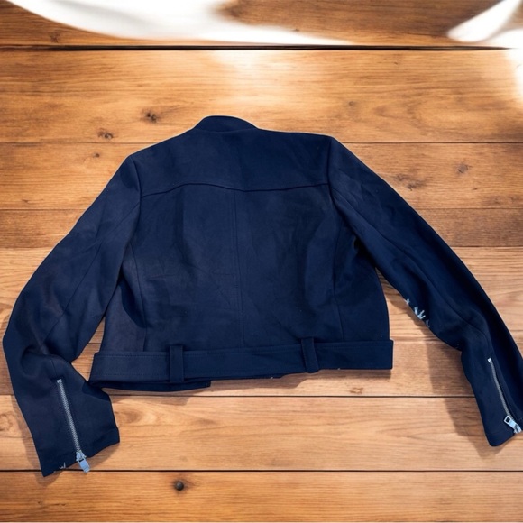 Banana Republic Vegan Suede Moto Jacket Dark Blue Women’s Size Small NWT Spring - Picture 4 of 9